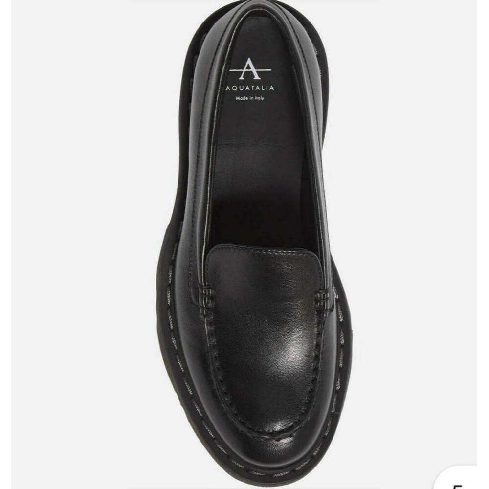 AQUATALIA Hayley Water Resistant Platform Loafers In Black Leather Sz 8 New - Picture 8 of 8